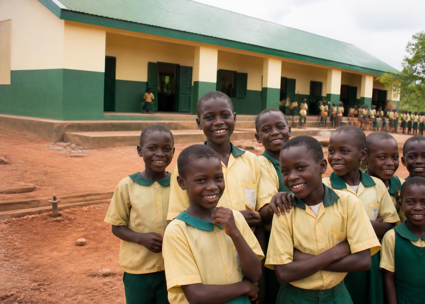 Pupils outside a rural classroom block
